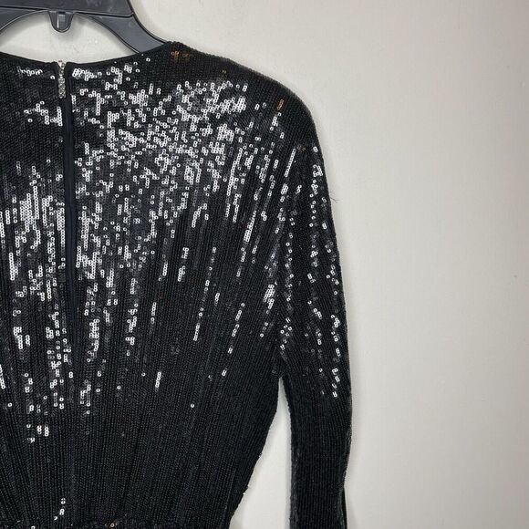 Hugo BOSS Epalleta Dress Women XL Black Sequin Long Sleeve Mini Cocktail - Picture 7 of 13